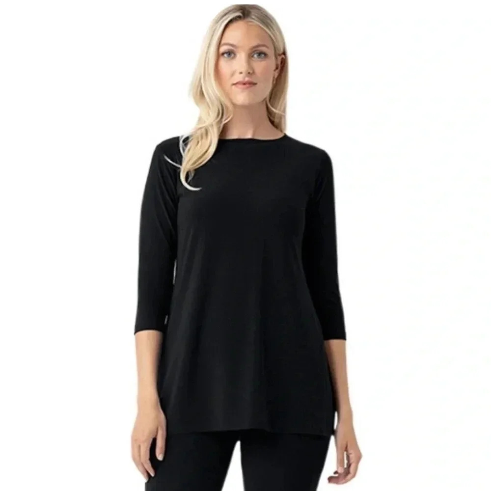Sympli Black Nu Ideal 3/4 Sleeve Tunic Top Size 4